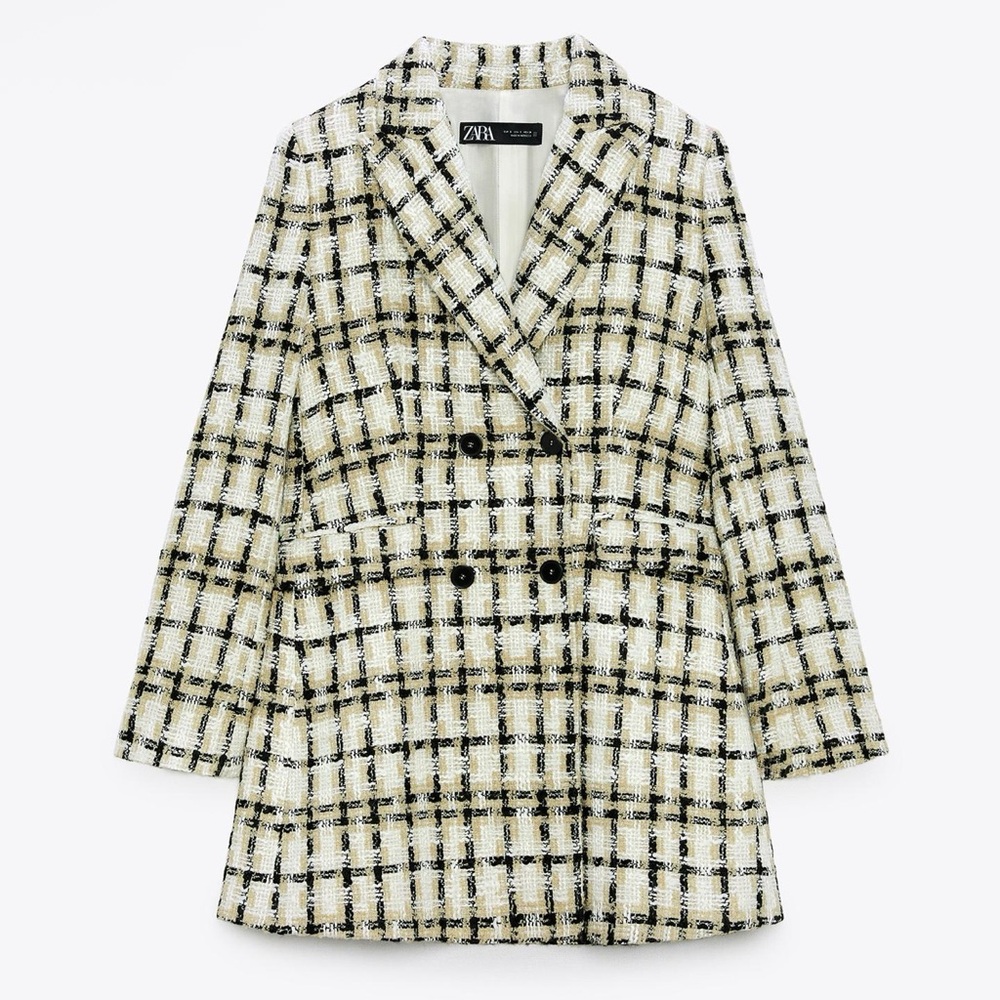 Zara Women's Checkered Blazer - Black and Cream